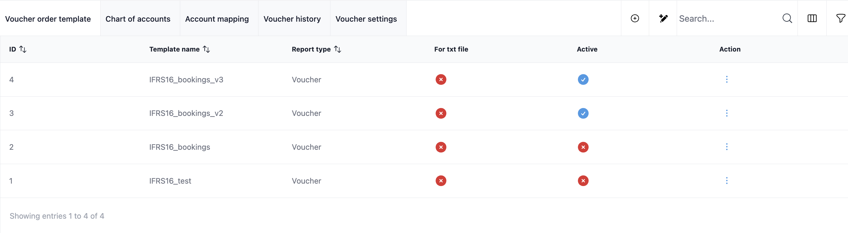 Voucher order template register in ZenTreasury's Accounting Module